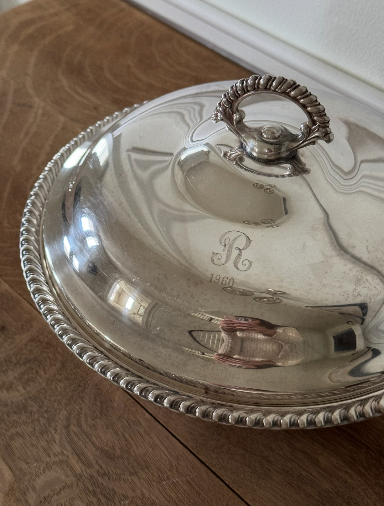 Mid-Century Round Silver Plated Casserole Dish