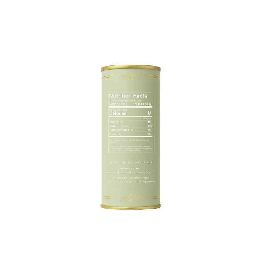 SEA SALT Canister with nutrition facts label on a white background