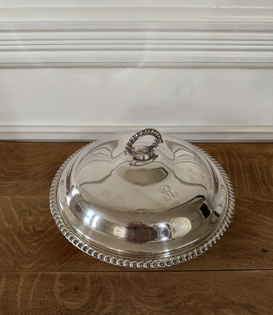 Mid-Century Round Silver Plated Casserole Dish