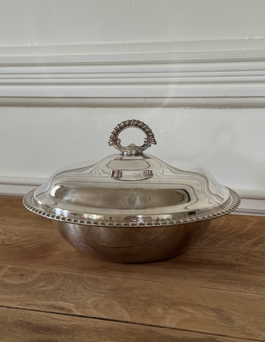 Mid-Century Round Silver Plated Casserole Dish