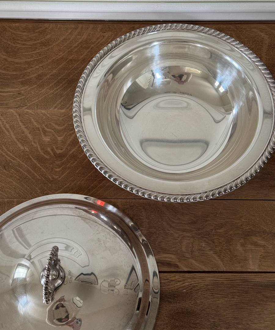 Mid-Century Round Silver Plated Casserole Dish